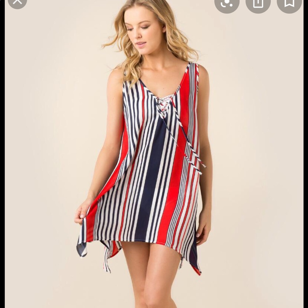Francesca’s Red White Blue Striped Swim Cover Up